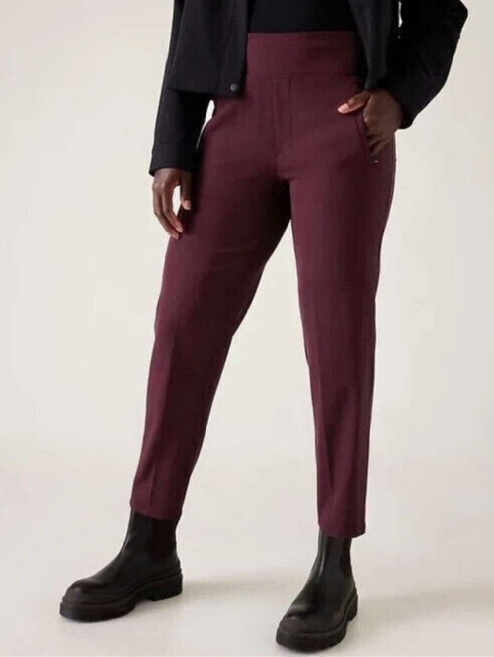 Athleta Endless Satin Side Stripe Pant in Spiced Cabernet Plum Sz 4